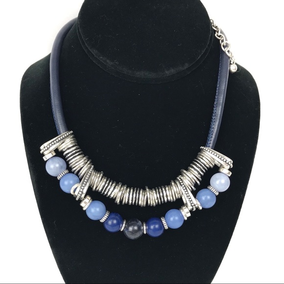 Chico's Jewelry - Chico’s Blue Bead & Silver Necklace Blue Leather